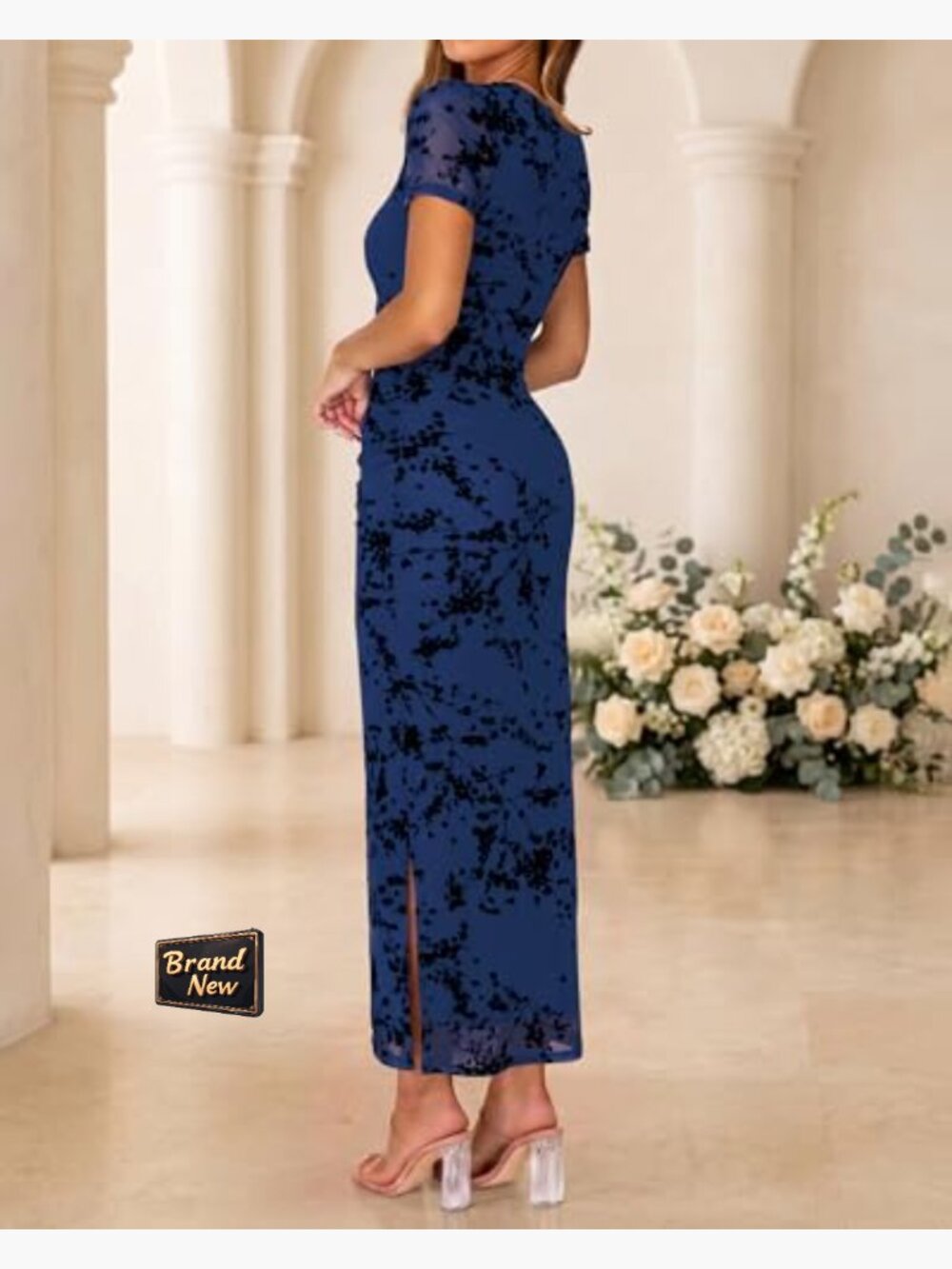 Women's Summer Floral Bodycon Maxi Dress Ruched Mesh Elegant Formal Cocktail - Picture 5 of 7